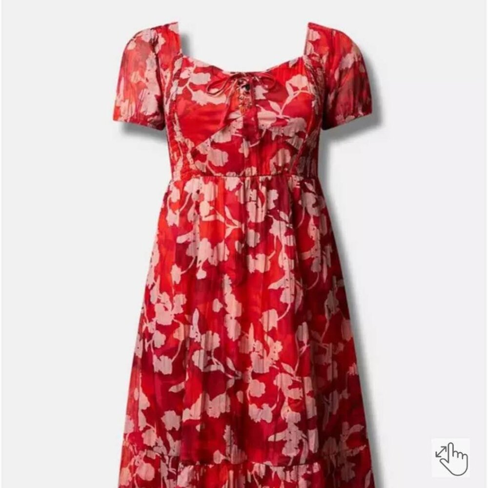 Torrid | Midi Cotton Clip Dot Lace Up Smocked Dress